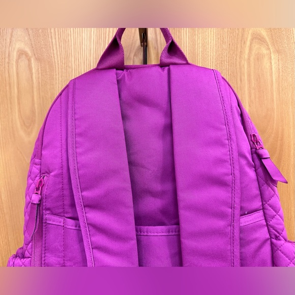 Vera Bradley Quilted Campus Backpack School Book Bag - Dark Raspberry Solid Pink - Picture 8 of 16